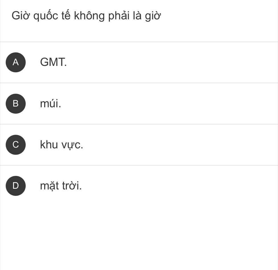 Câu hỏi trắc nghiệm địa lý về bản chất của giờ quốc tế